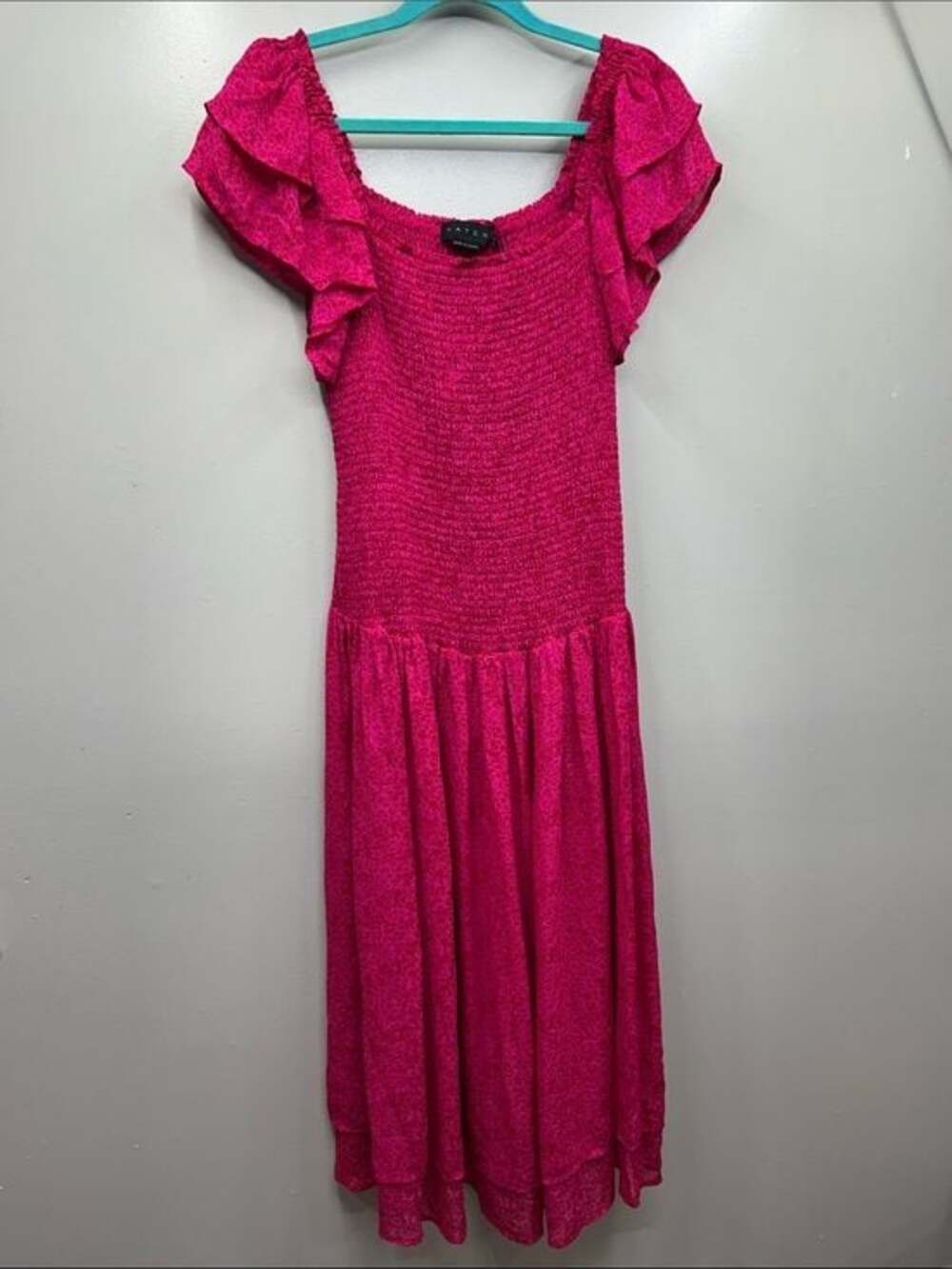 NWT Hatch Fuchsia Floral  Flutter-Sleeve Smocked Maxi Dress